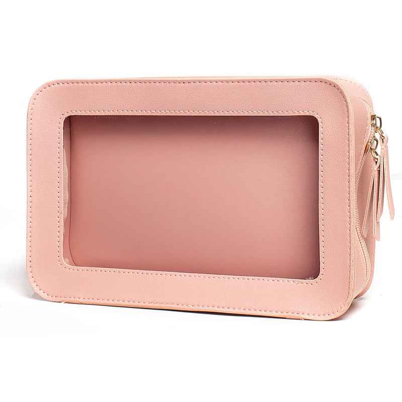 LETGO Clear Makeup Bags, TSA Approved Toiletry Bag with Zipper, Clear Makeup Organizer Fit Carry-on Travel Essentials,Clear Cosmetic Bags for Women Men (C-Pink) - Image 1